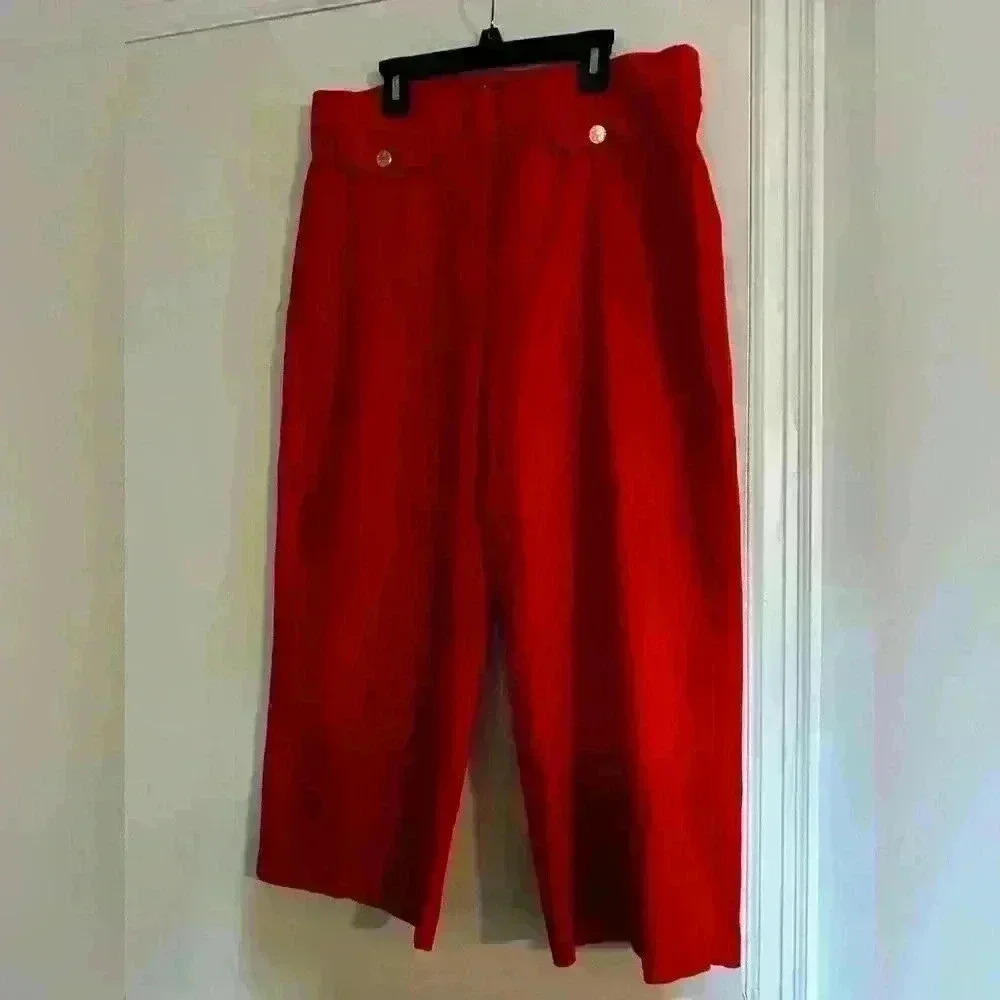 Womens NWOT Orange Wide Leg Cropped Sailor Pants. Faux Pocket. Gold Button.